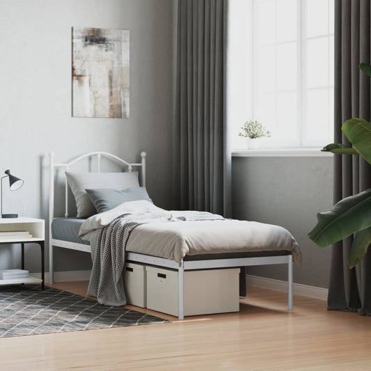vidaXL Metal Bed Frame without Mattress with Headboard White 75x190cm