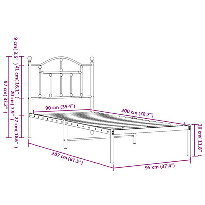 vidaXL Metal Bed Frame without Mattress with Headboard White 90x200cm
