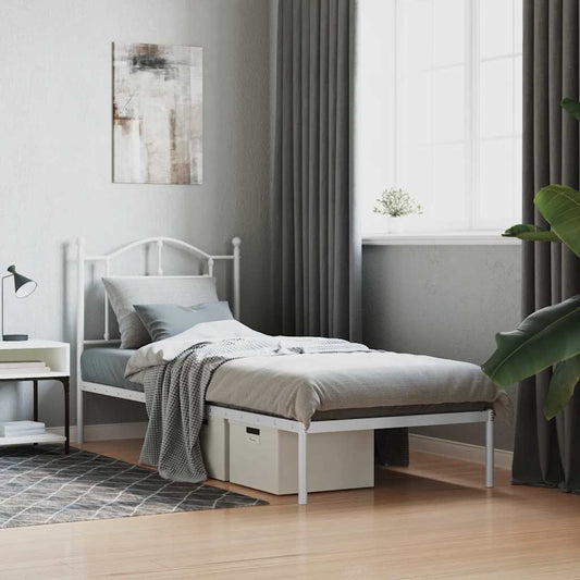 vidaXL Metal Bed Frame without Mattress with Headboard White 90x200cm