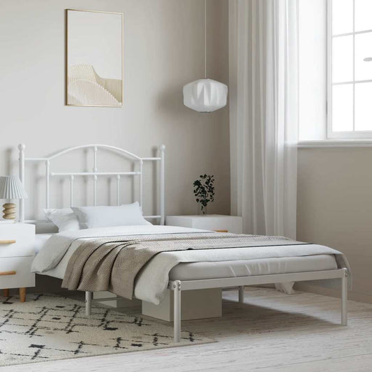 vidaXL Metal Bed Frame without Mattress with Headboard White 100x190cm