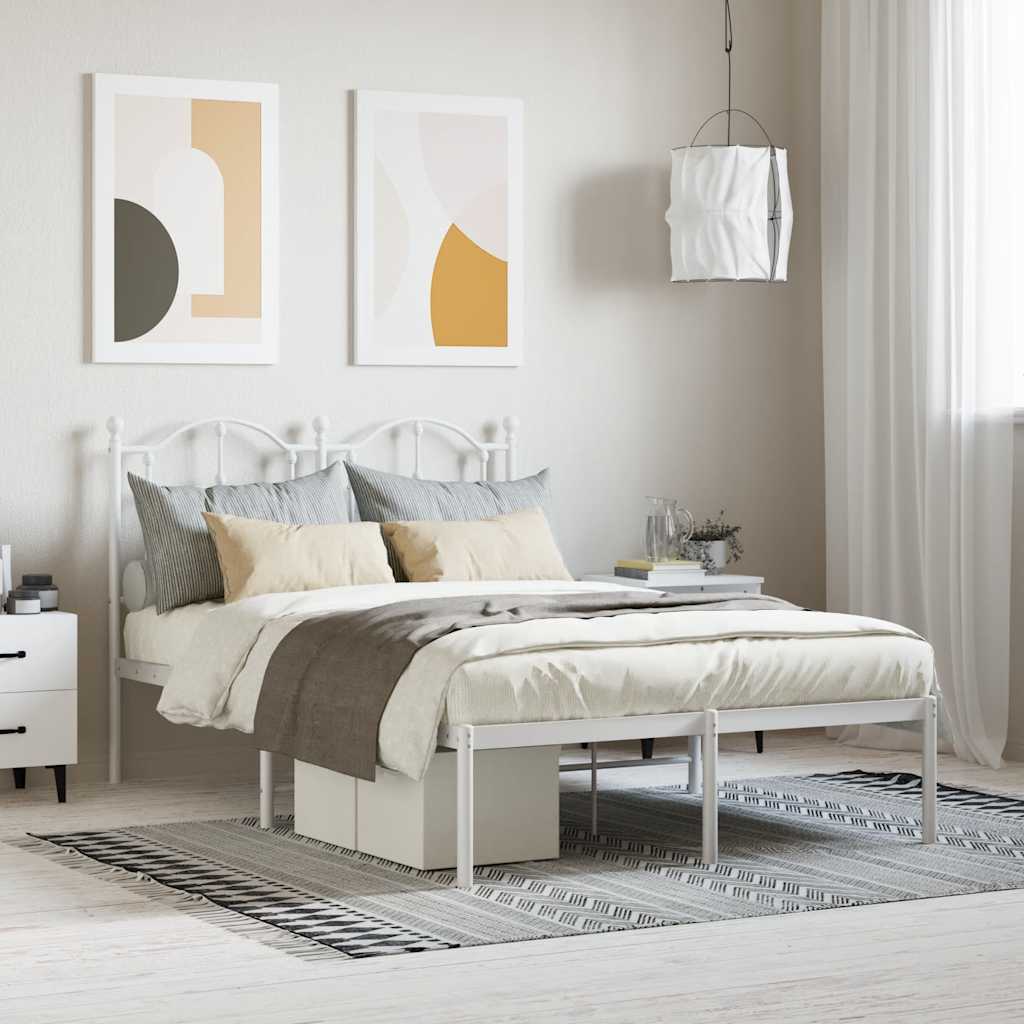 vidaXL Metal Bed Frame without Mattress with Headboard White 120x200cm