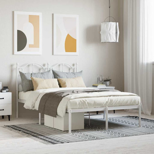 vidaXL Metal Bed Frame without Mattress with Headboard White 120x200cm