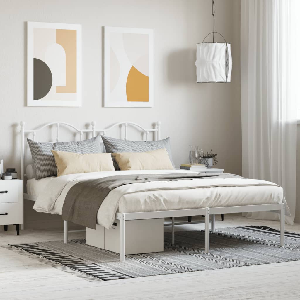 vidaXL Metal Bed Frame without Mattress with Headboard White 140x190cm