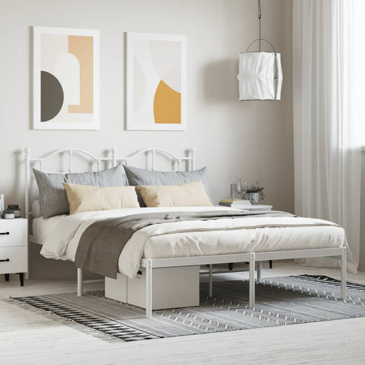vidaXL Metal Bed Frame without Mattress with Headboard White 140x190cm