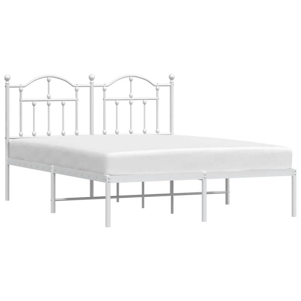 vidaXL Metal Bed Frame without Mattress with Headboard White 150x200cm