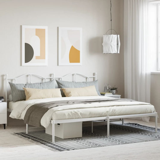 vidaXL Metal Bed Frame without Mattress with Headboard White 200x200cm