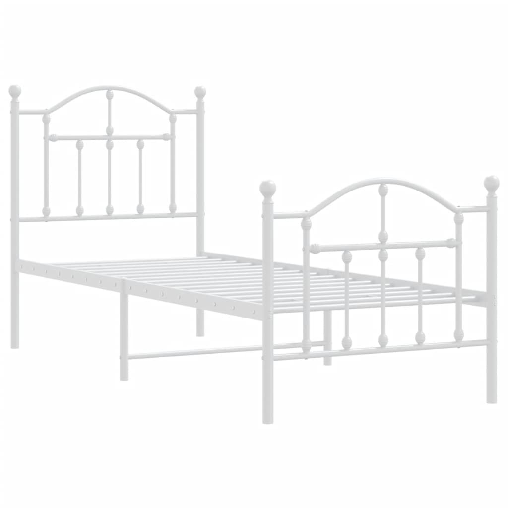 vidaXL Metal Bed Frame without Mattress with Footboard White 75x190cm