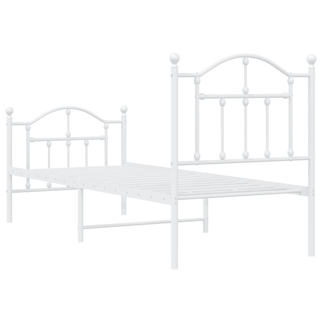 vidaXL Metal Bed Frame without Mattress with Footboard White 75x190cm