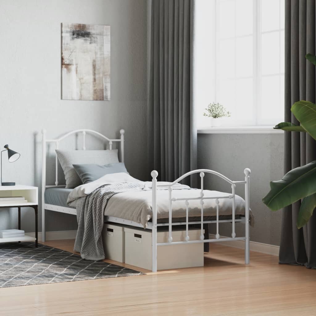 vidaXL Metal Bed Frame without Mattress with Footboard White 75x190cm