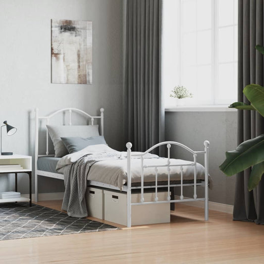 vidaXL Metal Bed Frame without Mattress with Footboard White 75x190cm