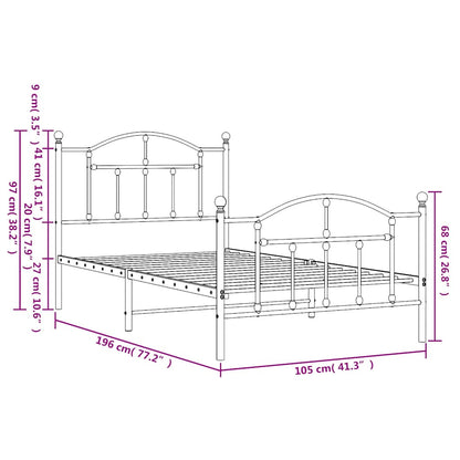 vidaXL Metal Bed Frame without Mattress with Footboard White 100x190cm