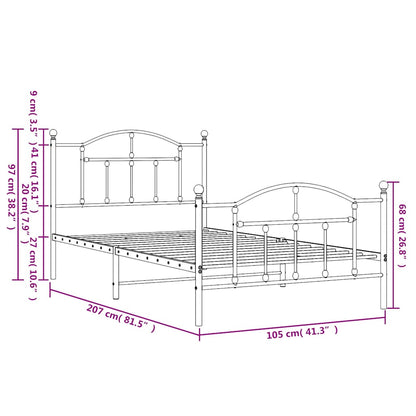 vidaXL Metal Bed Frame without Mattress with Footboard White 100x200cm