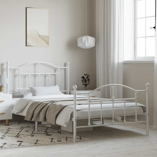 vidaXL Metal Bed Frame without Mattress with Footboard White 100x200cm