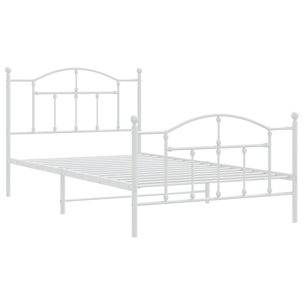 vidaXL Metal Bed Frame without Mattress with Footboard White 107x203cm