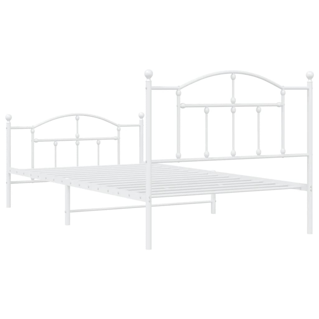 vidaXL Metal Bed Frame without Mattress with Footboard White 107x203cm