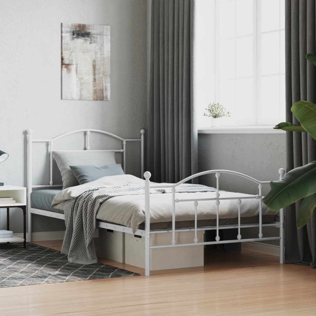 vidaXL Metal Bed Frame without Mattress with Footboard White 107x203cm