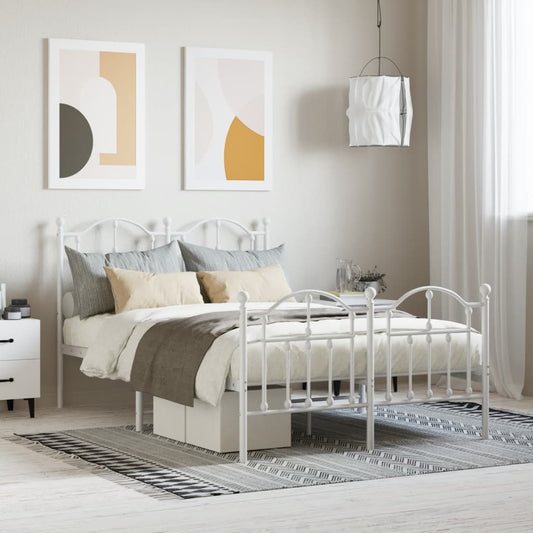 vidaXL Metal Bed Frame without Mattress with Footboard White 120x190cm