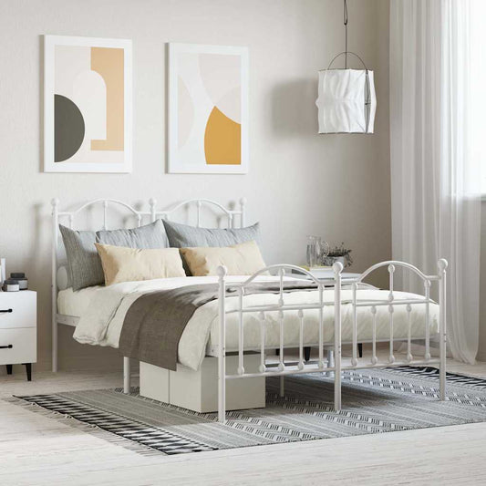 vidaXL Metal Bed Frame without Mattress with Footboard White 120x200cm