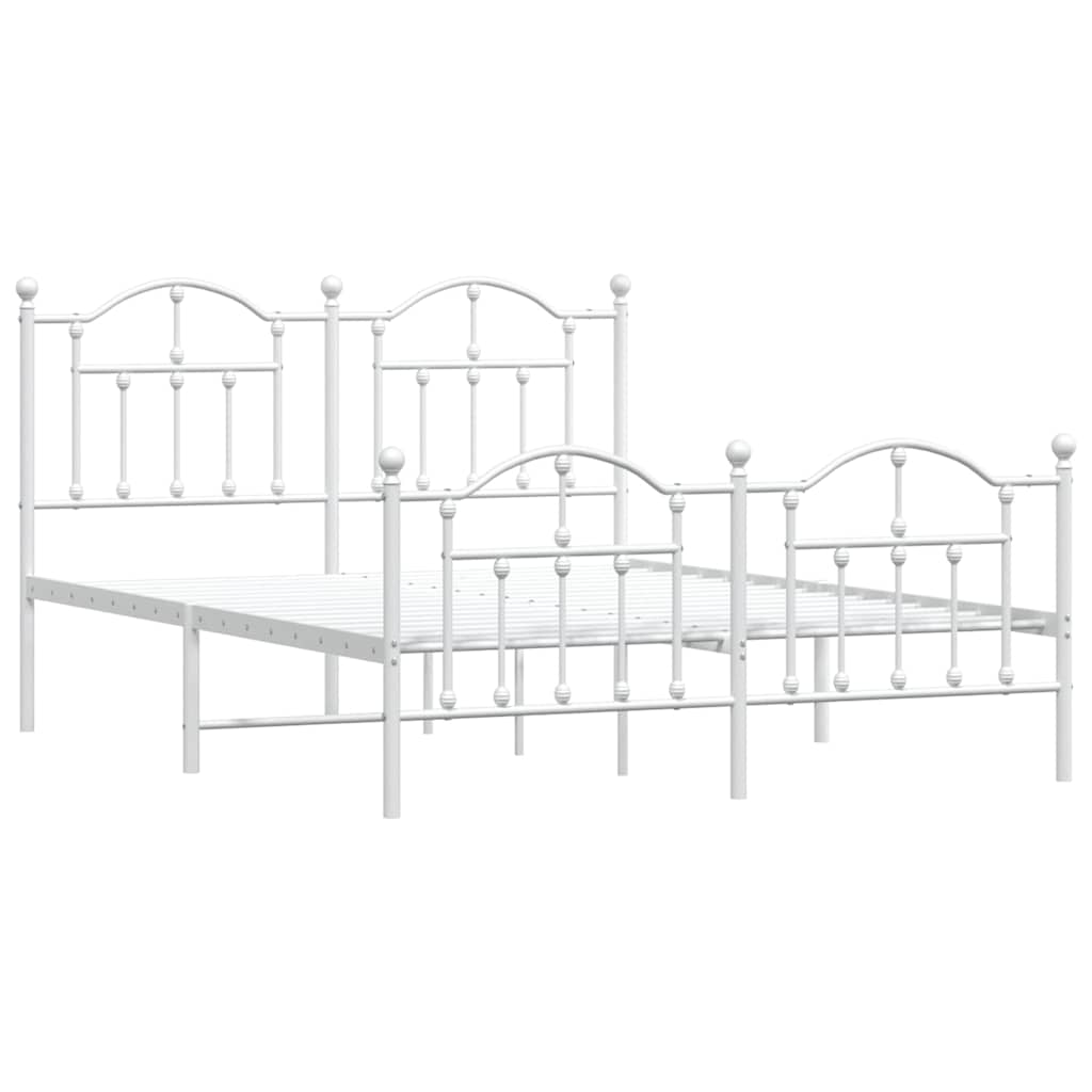 vidaXL Metal Bed Frame without Mattress with Footboard White 135x190cm