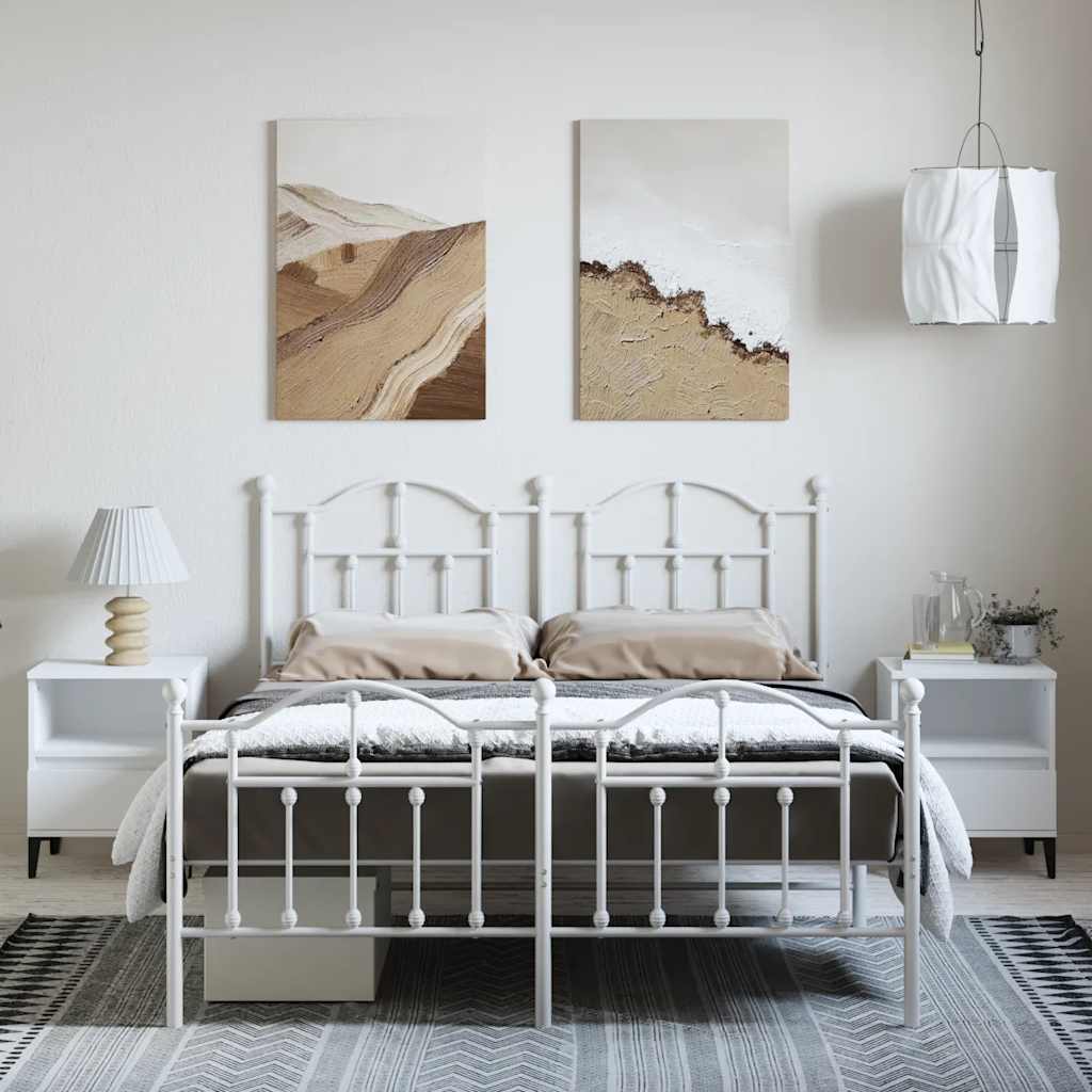 vidaXL Metal Bed Frame without Mattress with Footboard White 135x190cm