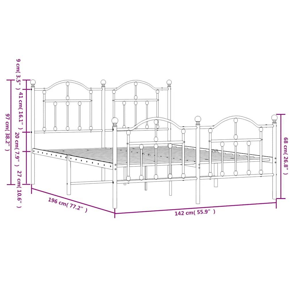 vidaXL Metal Bed Frame without Mattress with Footboard White 135x190cm
