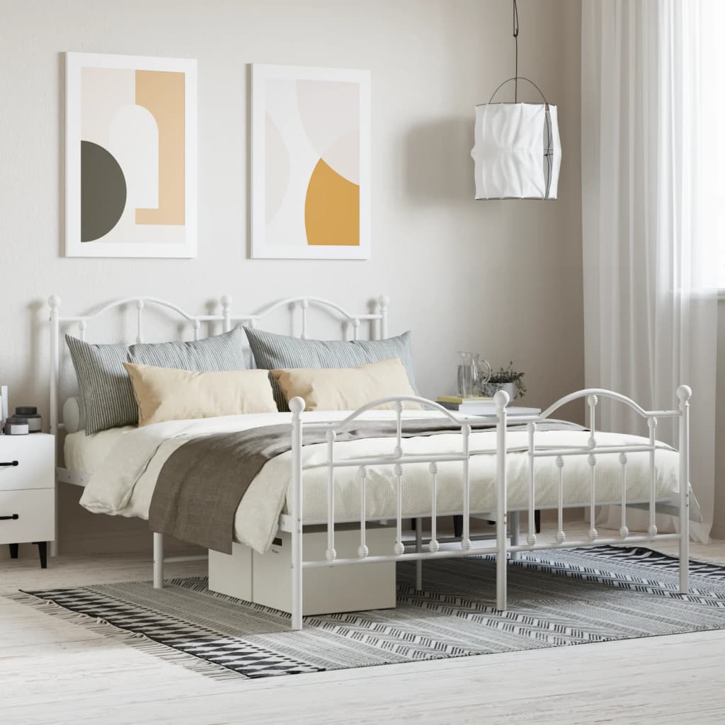 vidaXL Metal Bed Frame without Mattress with Footboard White 140x190cm