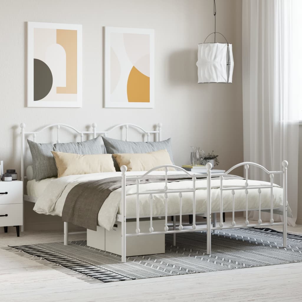 vidaXL Metal Bed Frame without Mattress with Footboard White 140x200cm