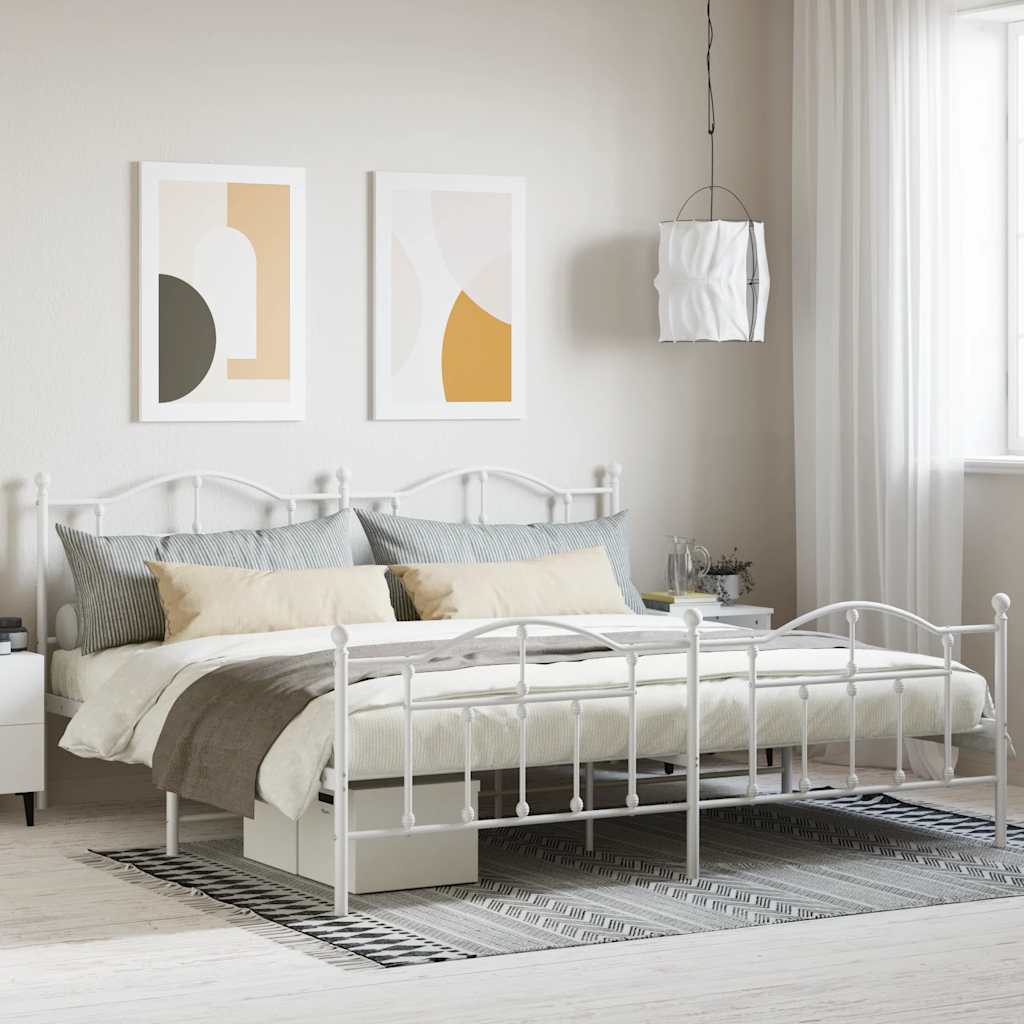 vidaXL Metal Bed Frame without Mattress with Footboard White 200x200cm
