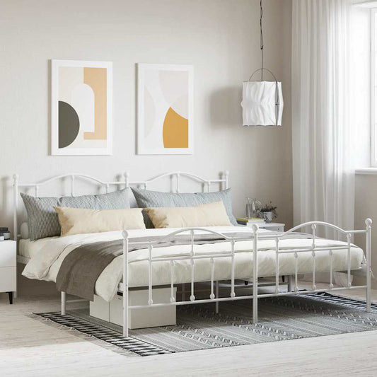 vidaXL Metal Bed Frame without Mattress with Footboard White 200x200cm