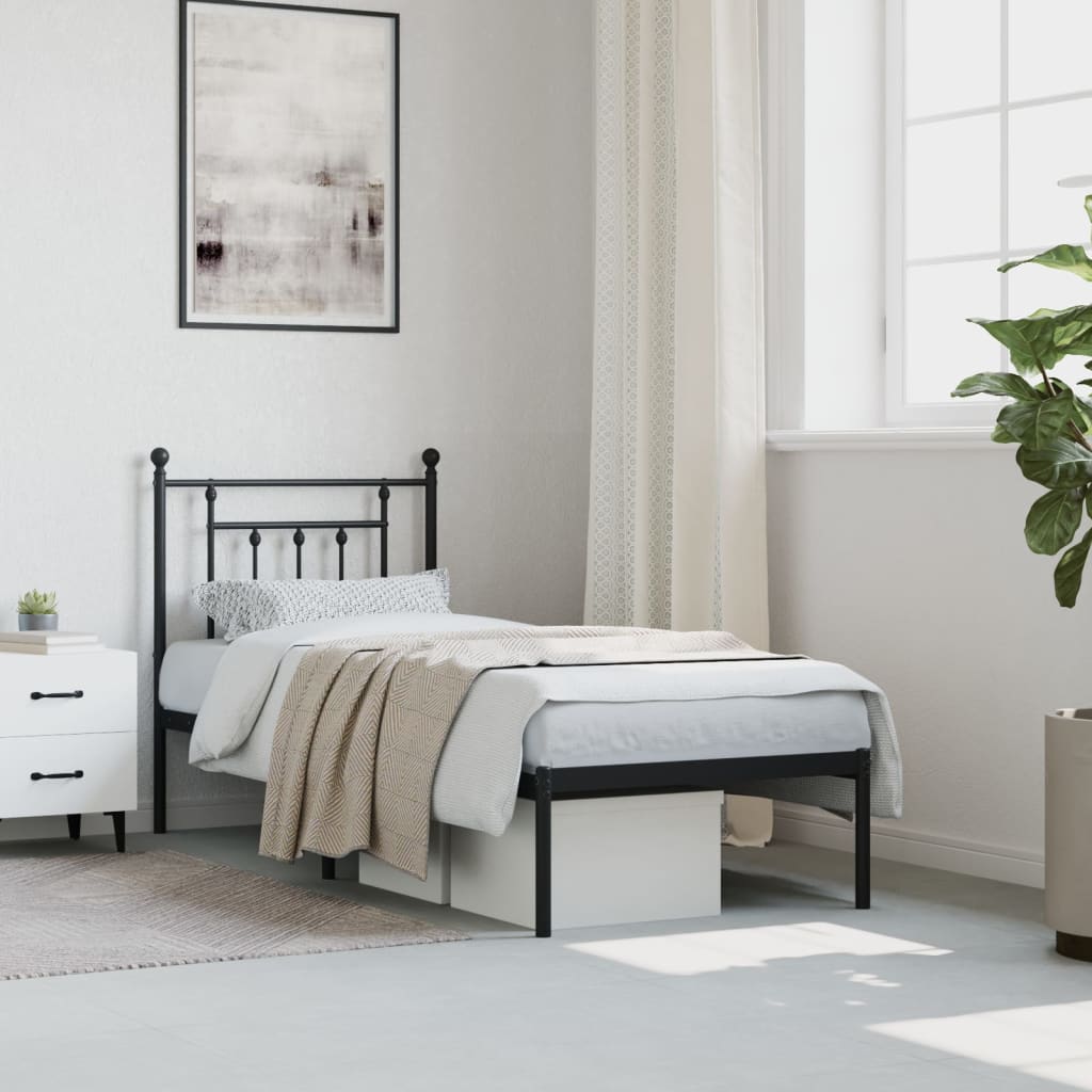 vidaXL Metal Bed Frame without Mattress with Headboard Black 75x190cm