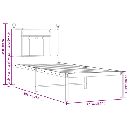 vidaXL Metal Bed Frame without Mattress with Headboard Black 75x190cm