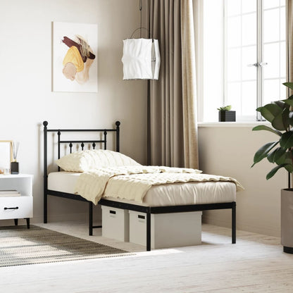 vidaXL Metal Bed Frame without Mattress with Headboard Black 75x190cm