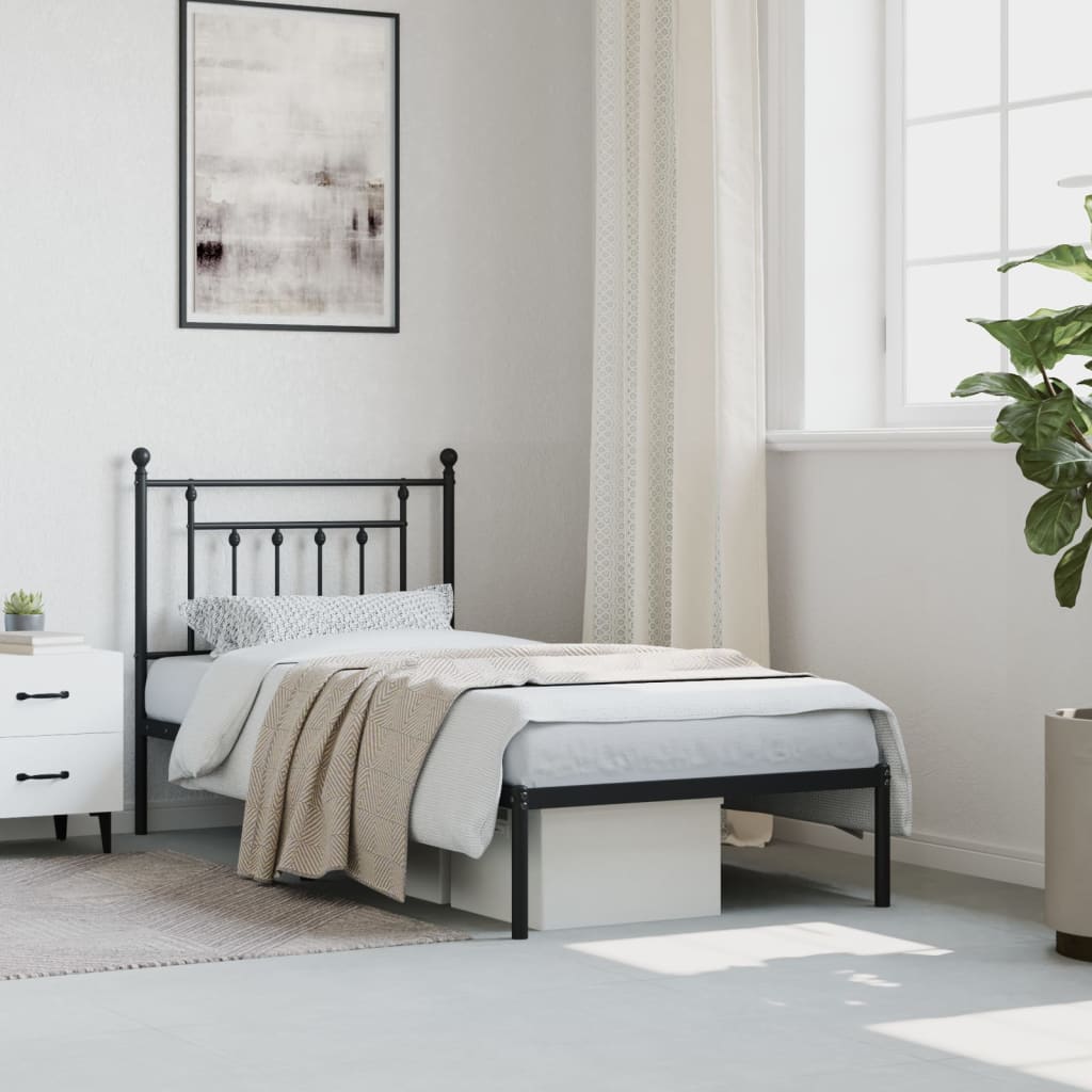 vidaXL Metal Bed Frame without Mattress with Headboard Black 80x200cm
