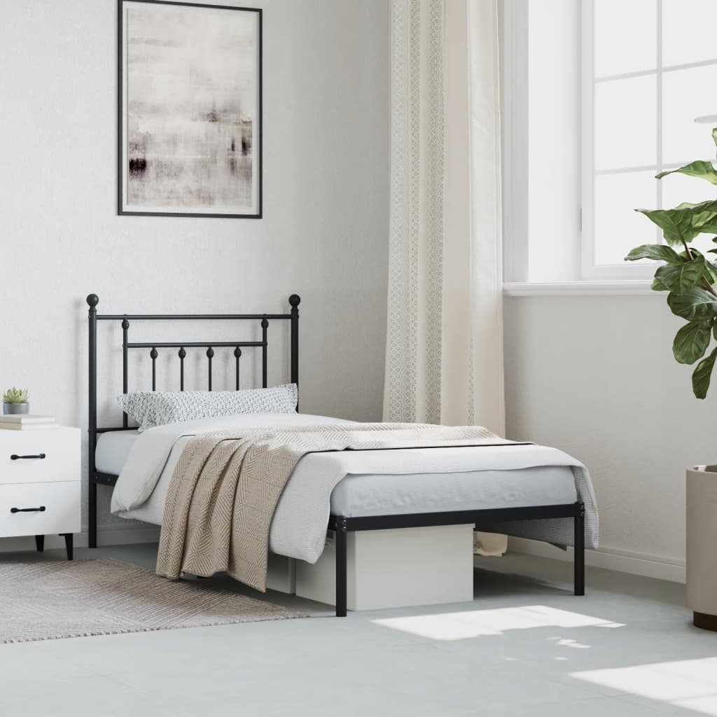 vidaXL Metal Bed Frame without Mattress with Headboard Black 90x190cm