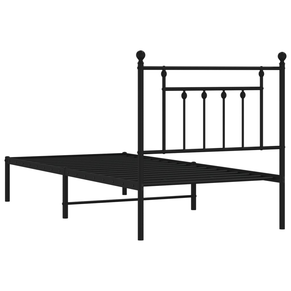 vidaXL Metal Bed Frame without Mattress with Headboard Black 90x190cm