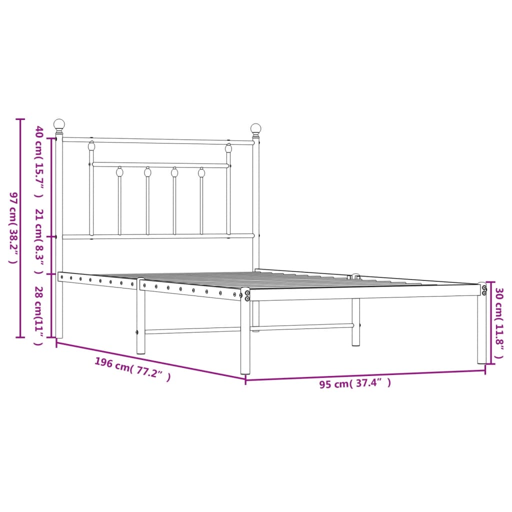 vidaXL Metal Bed Frame without Mattress with Headboard Black 90x190cm