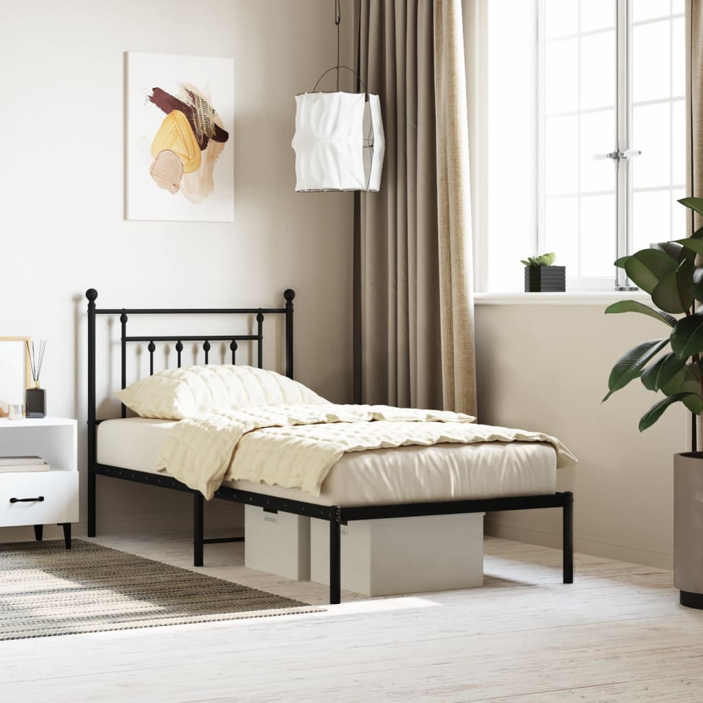 vidaXL Metal Bed Frame without Mattress with Headboard Black 90x190cm