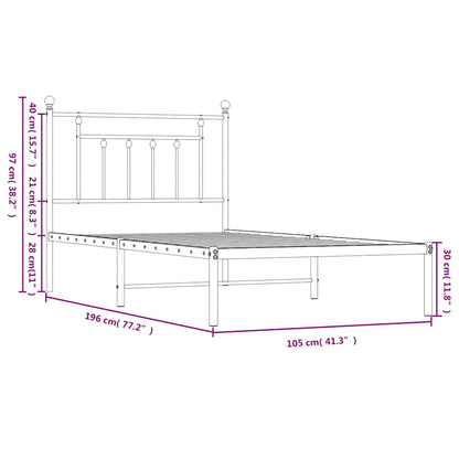 vidaXL Metal Bed Frame without Mattress with Headboard Black 100x190cm