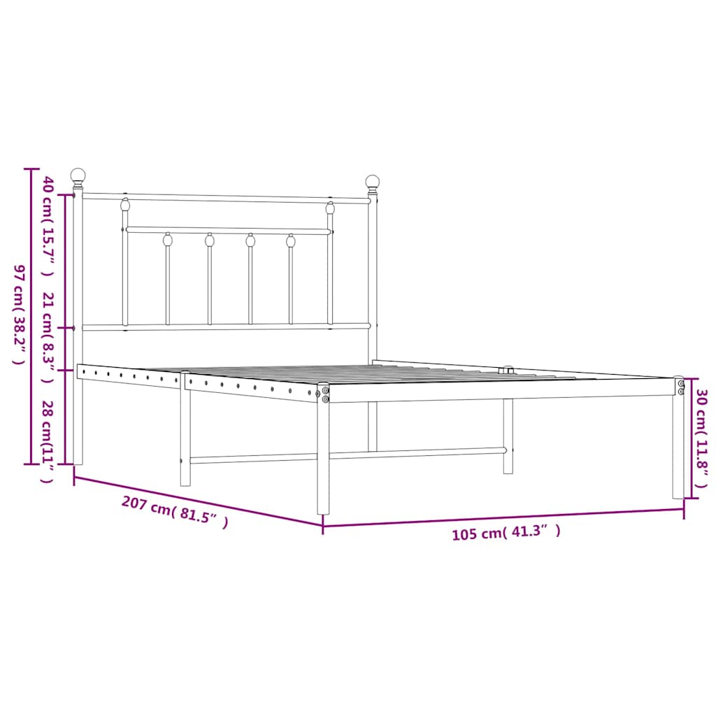 vidaXL Bed Frame | Black | Steel | Single | Bed Frame | Rectangular | Industrial