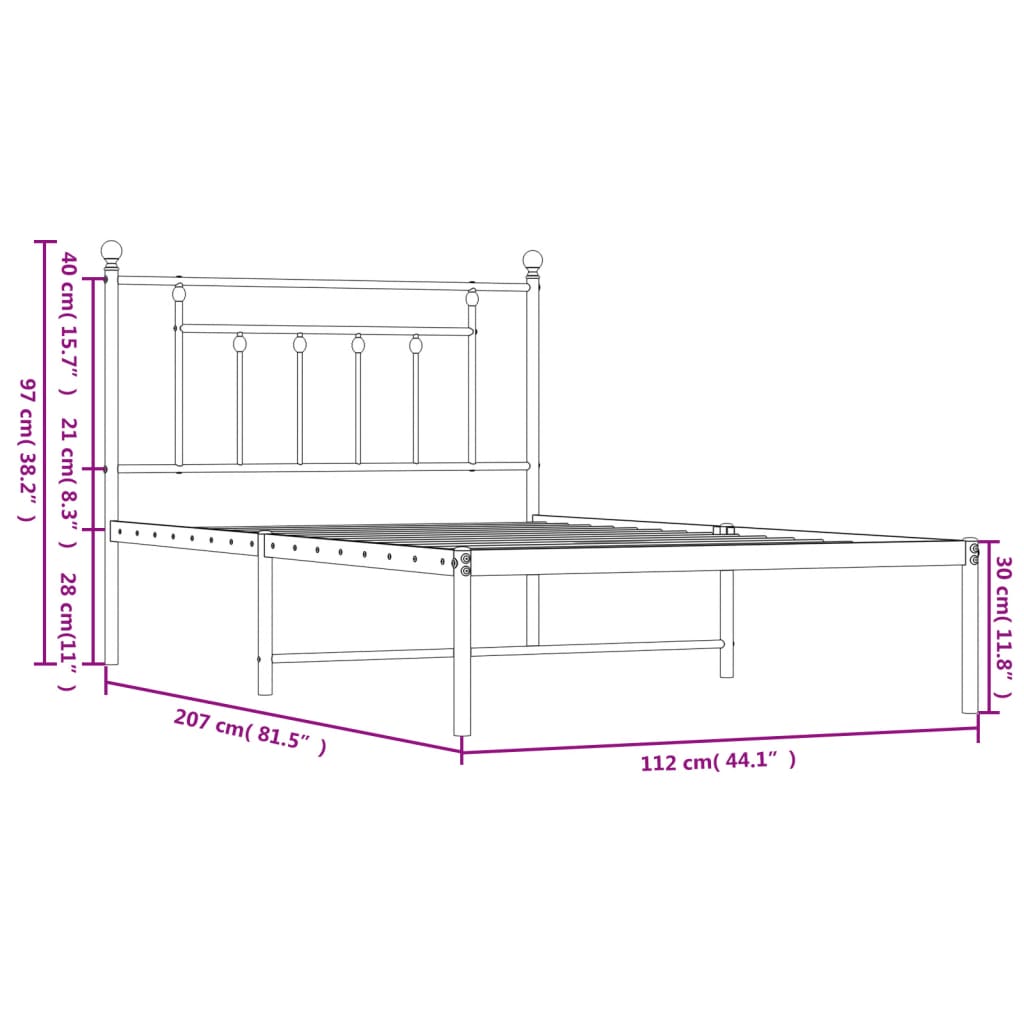 vidaXL Metal Bed Frame without Mattress with Headboard Black 107x203cm