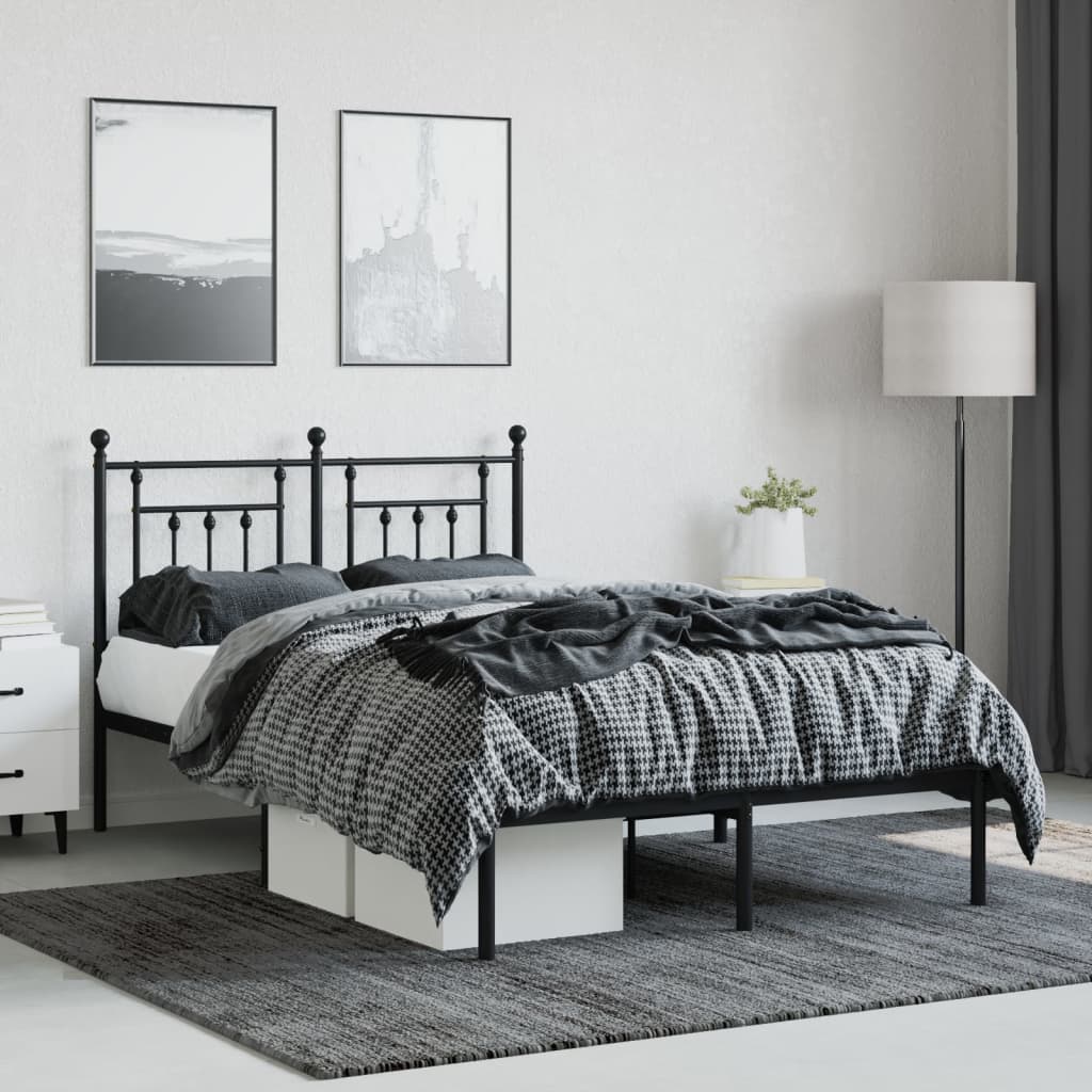 vidaXL Bed Frame | Black | Powder-coated steel | Small Double | Metal Bed Frame