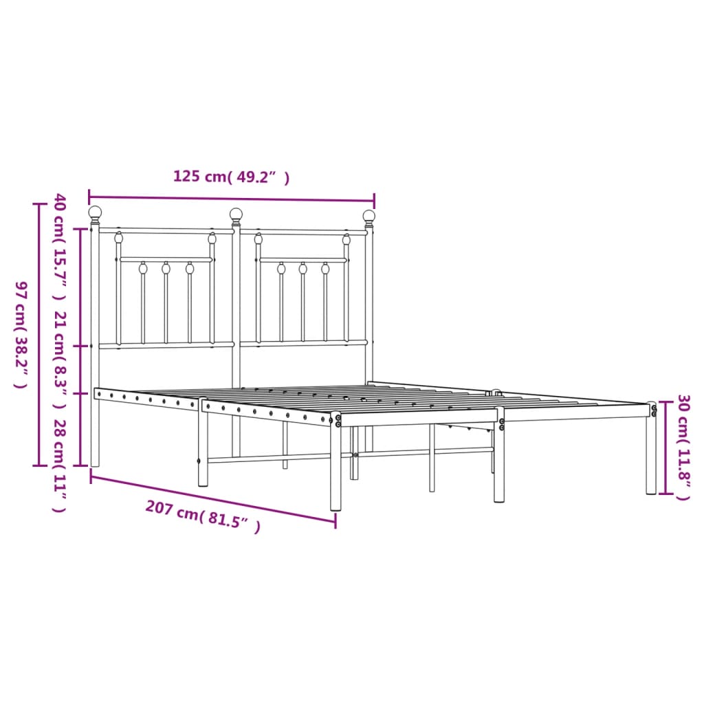vidaXL Bed Frame | Black | Powder-Coated Steel | Double | Bed Frame