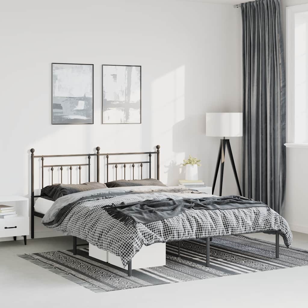 vidaXL Metal Bed Frame without Mattress with Headboard Black 135x190cm
