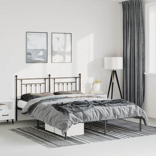 vidaXL Metal Bed Frame without Mattress with Headboard Black 135x190cm