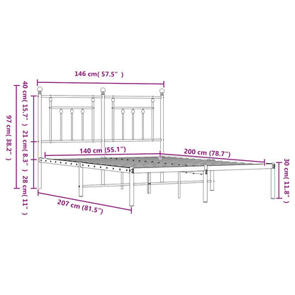 vidaXL Bed Frame | Black | Steel | 140x200 cm | Bed Frame | Rectangular