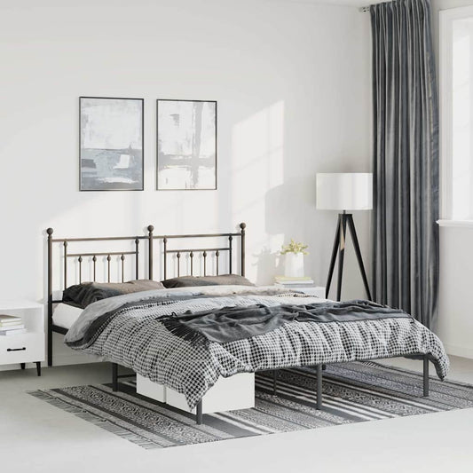 vidaXL Metal Bed Frame without Mattress with Headboard Black 150x200cm