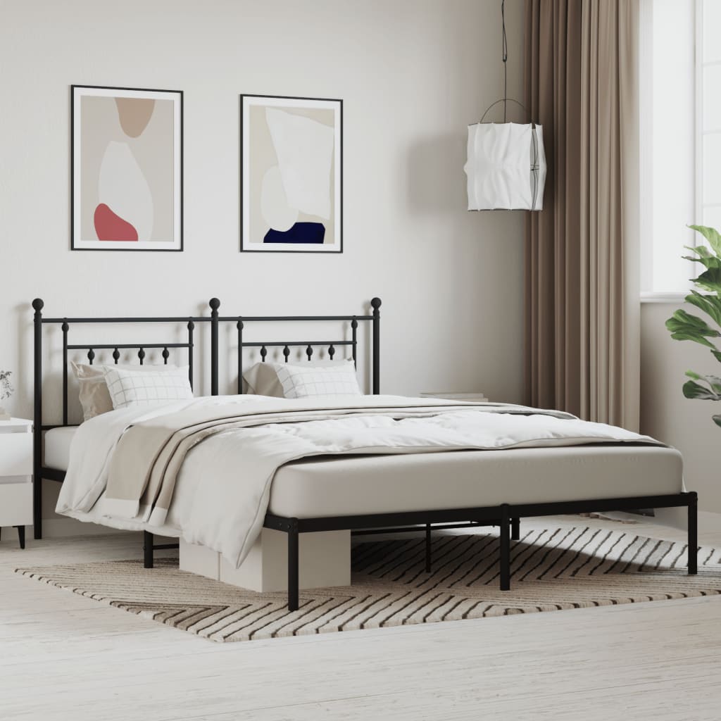vidaXL Metal Bed Frame without Mattress with Headboard Black 160x200cm