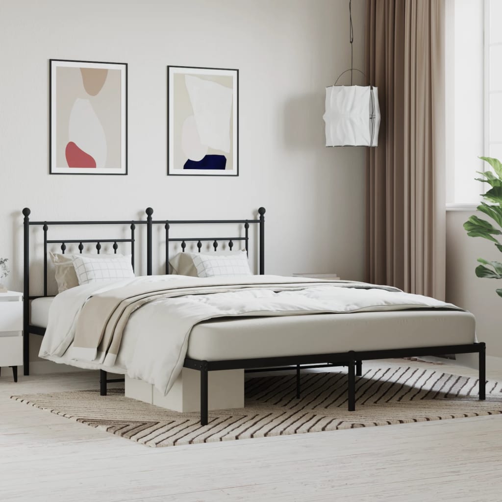 vidaXL Metal Bed Frame without Mattress with Headboard Black 180x200cm