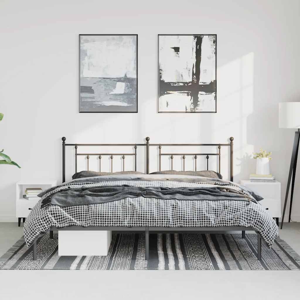 vidaXL Metal Bed Frame without Mattress with Headboard Black 193x203cm