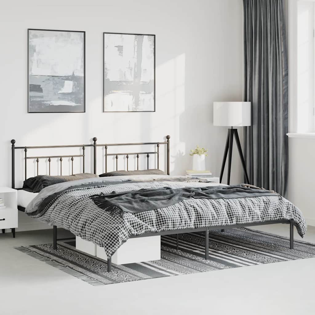 vidaXL Metal Bed Frame without Mattress with Headboard Black 193x203cm